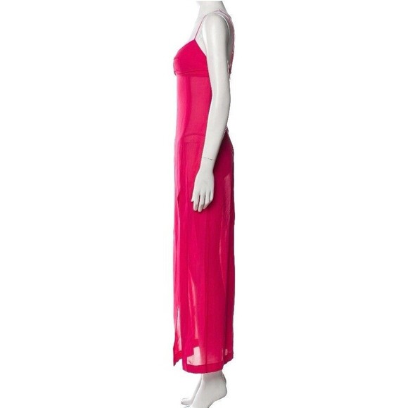 Nensi Dojaka Fuschia Asymmetric Neck Strap Maxi Thigh High Slit Slip Dress M NEW - Picture 5 of 15